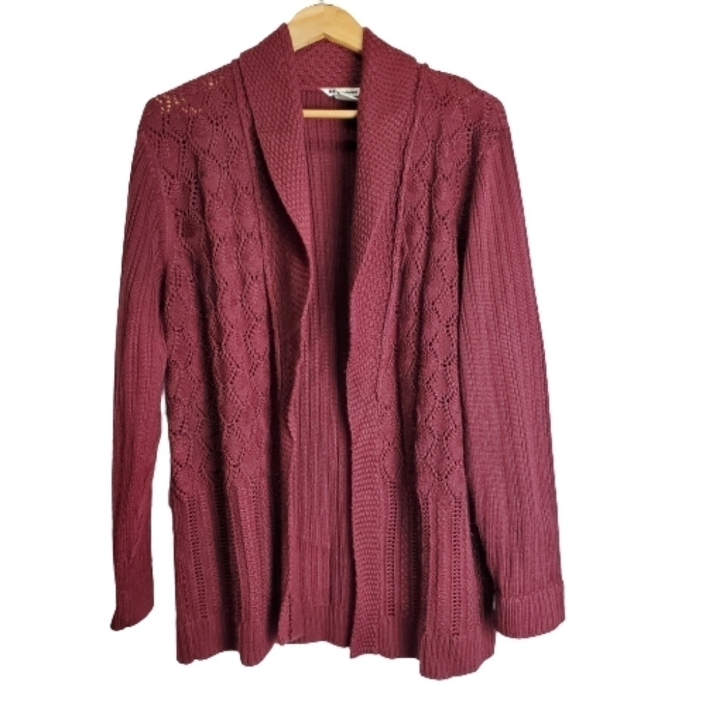 Nygard Collection Vintage 90s Burgundy Knit Open Front Sweater Cardigan Large